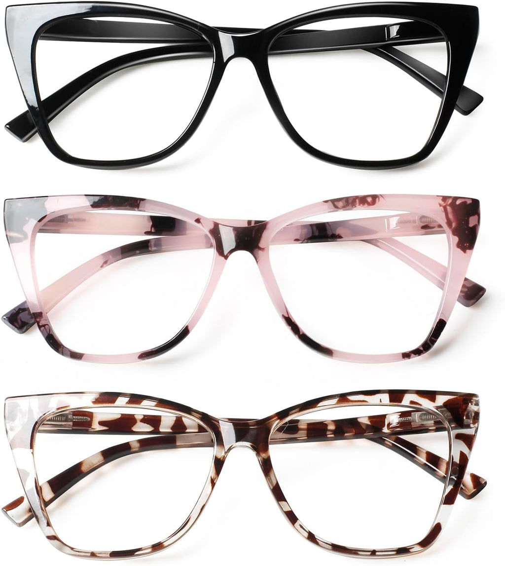 Oversized Reading Glasses for Women Stylish Cat Eye Glasses Blue Light Blocking Computer Readers with Spring Hinge