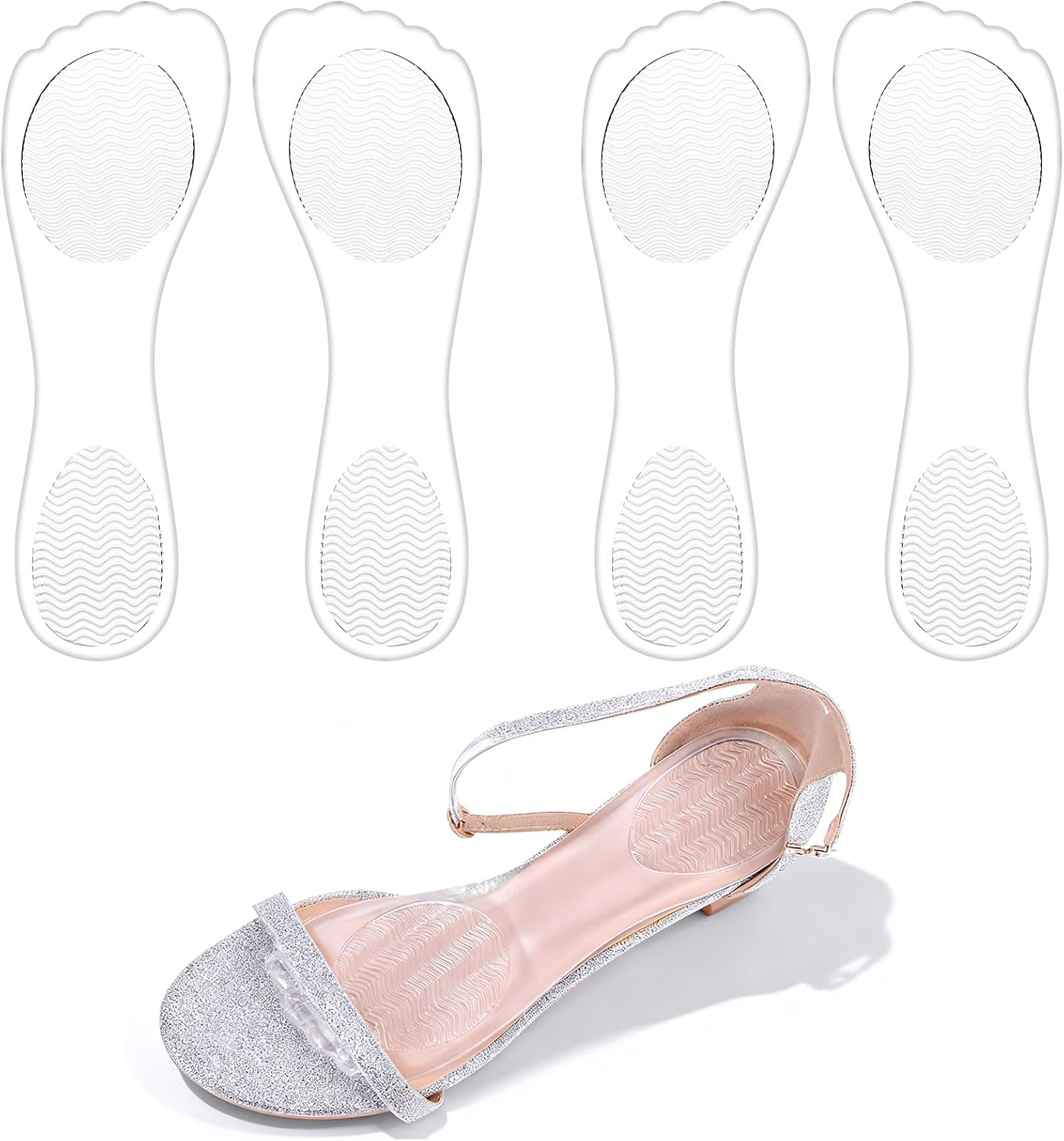 2 Pairs Inserts for High Heels, 3/4 Gel Cushion Insoles for Women, Non-Slip Adhesive Shoe Pads, Comfortable Invisible Insoles for Sandals Flats Boots Pumps, Comfortable Arch Support (Clear)
