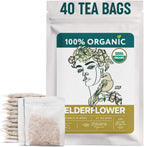 Organic Elderflower Tea (40 Tea Bags) - Elder Flowers Tea for Respiratory Health, Immunity - Herbal TeaBags for Cold Weather Days - Seasonal Blend - Te de Flor de Sauco
