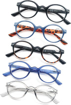 Round Reading Glasses for Women Men Classic Circular Readers +2.50 Stylish Lightweight Cheaters Glasses Spring Hinges 5 Pack