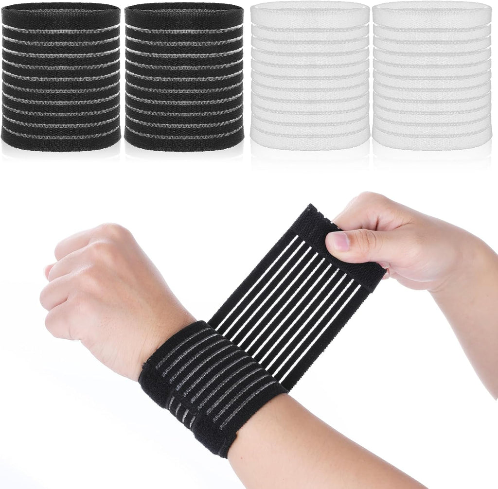 Thinp 4 Pcs Wrist Compression Wrap, High Elastic Wrist Support for Men Women Breathable & Adjustable Wrists Support Brace Wristbands for Weightlifting, Gym, Sports (White, Black)
