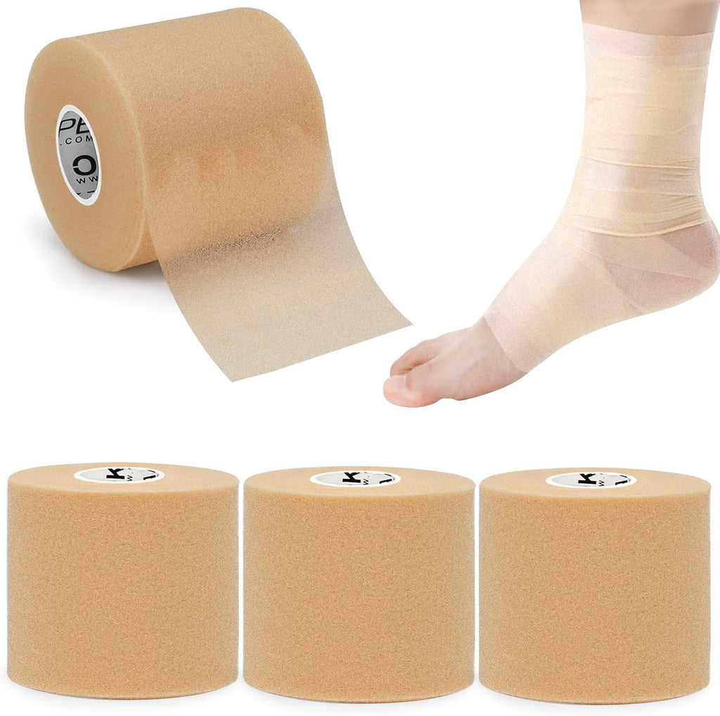 OK TAPE Pre Wrap Tape (4-Rolls, 120 Yards) - Athletic Foam Underwrap for Sports, Protect for Ankles Wrists Hands and Knees, 2.75 Inches - Beige