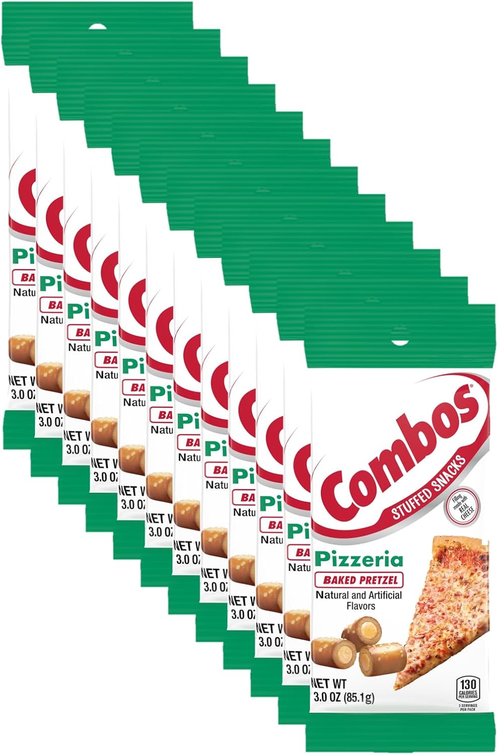 COMBOS Stuffed Pizzeria Baked Pretzel Snacks, Individually Wrapped, 3.0 Oz Pretzels Individual Bags, Bulk Snacks Pack of 12