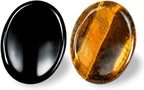 WHAL&YUNE Tiger Eye Obsidian Thumb Worry Stone for Anxiety, Healing Crystals Natural Oval Gemstone Meditation Reiki Balancing Accessories Gift for Stressed People- 1.8 inches