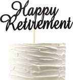 Happy Retirement Cake Topper Retired Cake Pick Retirement Theme Birthday Party Cake Decorations Supplies - Black Glitter