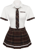 paloli Women Schoolgirl Costumes Lingerie Set Student Roleplay Outfit With Plaid Mini Skirt