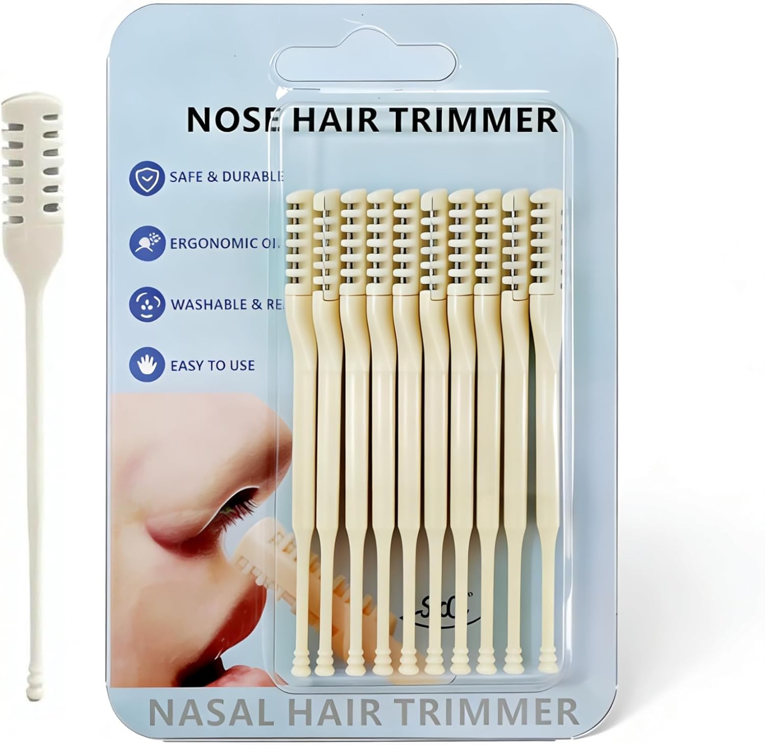 10 Pcs 2-in-1 Nasal Cutter, Upgrade Double Sided Nose Knife, 360 Nostril Hair Remover Tool, Trimmer for Men, Women, Soft Cleaning Brush