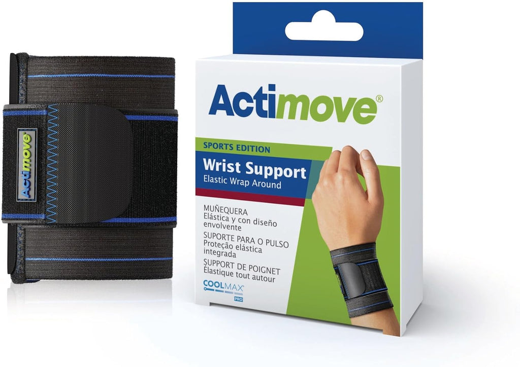 Actimove Sports Edition Wrist Support Elastic Wrap Around - Adjustable Support- Pain Relief with Medical Compression – Black, Universal
