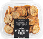 Everything Bagel Chips NY Style Bagel Crisps. Organic, Vegan, Kosher. From the artisans of Schwartz Brothers Bakery. Baked Fresh. Twice Baked. 8 ounce container. Great Snack. Delicious. Pack of 2.
