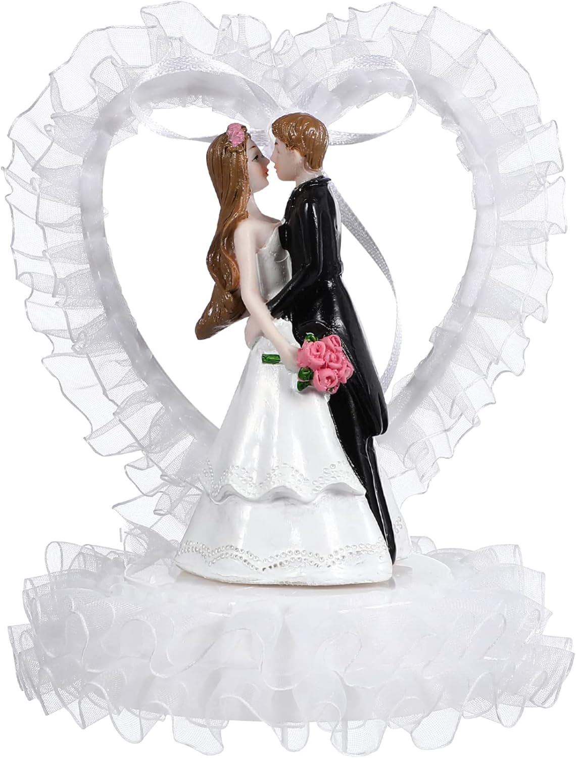 Bride and Groom Cake Topper, Romantic Wedding Couple Figurine Heart Design for Wedding Cake, Engagement Party, Bridal Shower, Anniversary Dessert Table Decor
