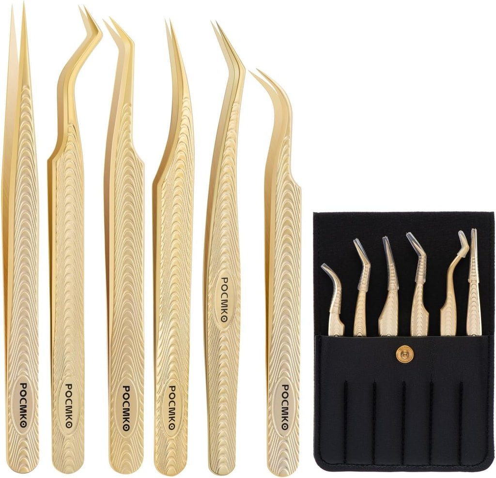 Eyelash Tweezers for Lash Extension Supplies, High Precision Lash Tweezer Set– Pack of 6 Lash Extension Tweezers Kit for Individual and Volume Eyelash Extensions