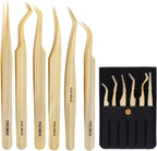 Eyelash Tweezers for Lash Extension Supplies, High Precision Lash Tweezer Set– Pack of 6 Lash Extension Tweezers Kit for Individual and Volume Eyelash Extensions