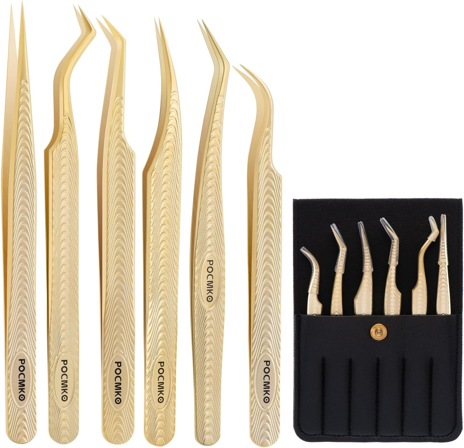 Eyelash Tweezers for Lash Extension Supplies, High Precision Lash Tweezer Set– Pack of 6 Lash Extension Tweezers Kit for Individual and Volume Eyelash Extensions