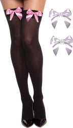 Dreamgirl Women's Sheer Thigh High Stocking With 2 Sets of Bows (Fuchsia/Black)