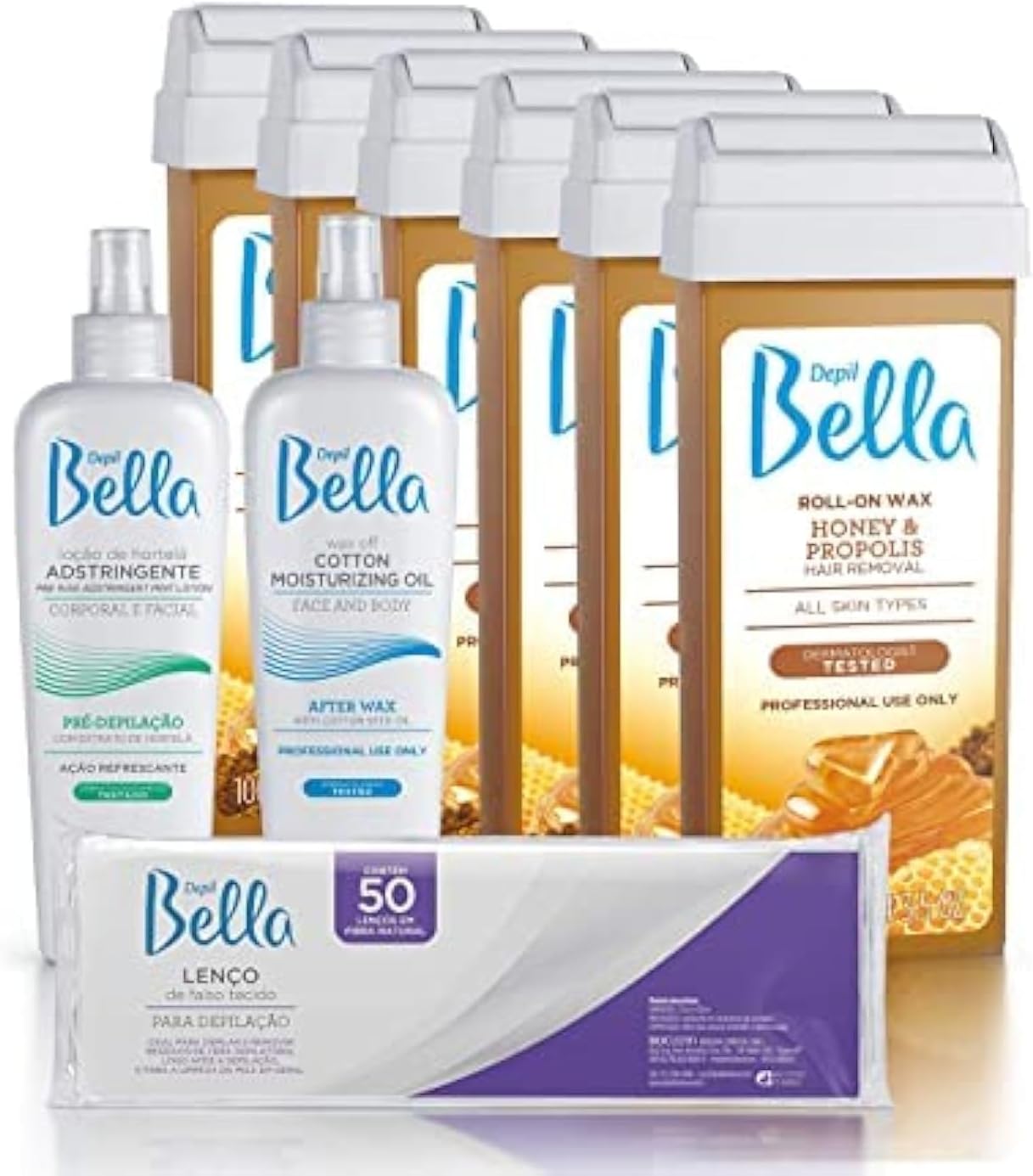 Depil Bella Roll On Wax Honey and Propolis Depilatory | Body Waxing, Hair Removal Wax-Cartridge | For Men and Women | Home Self Waxing | Sensitive Skin | Painless (6 PACK+COMBO)