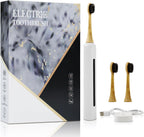 Bamboo Electric Toothbrush for Adults丨Rechargeable Electric Toothbrush with 3 Non Toxic Charcoal Infused Bamboo Brush Heads, 5 Cleaning Modes, 60 Days Battery Life, IPX7 Waterproof-White