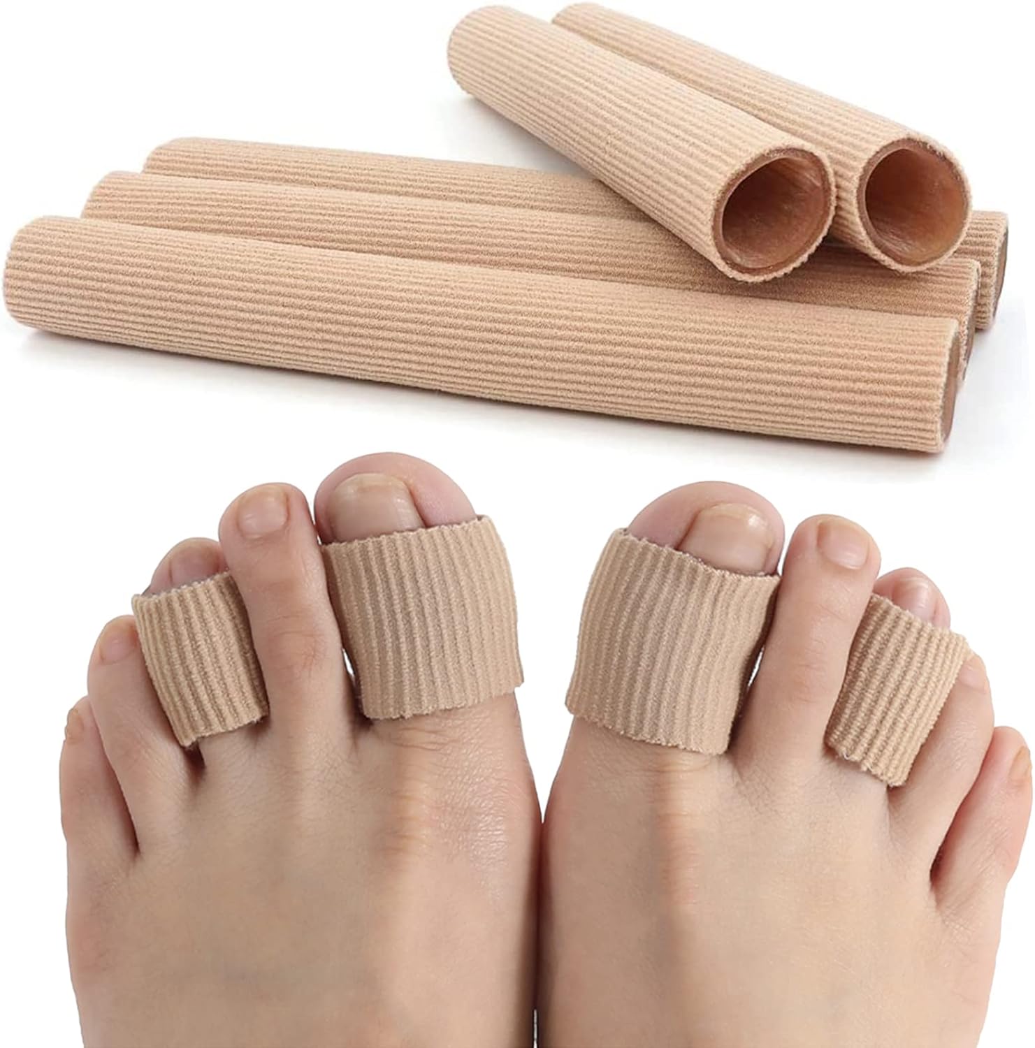 Cuttable Toe Tubes Sleeves 5 Pack, Made of Elastic Fabric Lined with Silicone Gel, Blister Buffer Sleeve Toe Protector for Bunion, Hammer Toe, Callus, Corn Blister Friction(0.8 x 6 Inch)