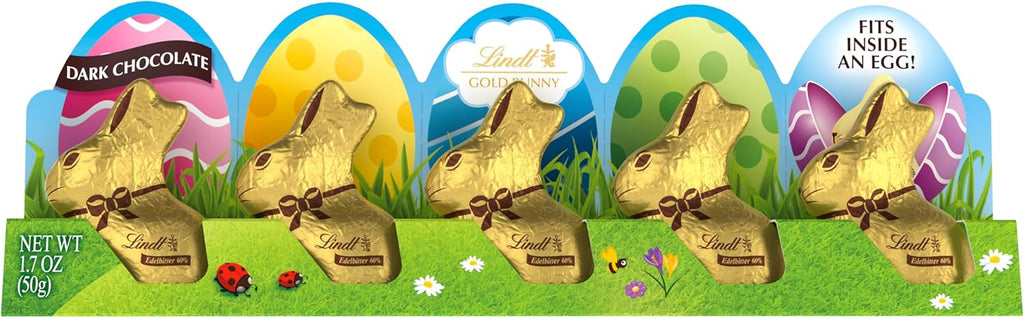 Lindt GOLD BUNNY Dark Chocolate, Hollow Mini Dark Chocolate Candy Bunny, 1.7 oz. Pack