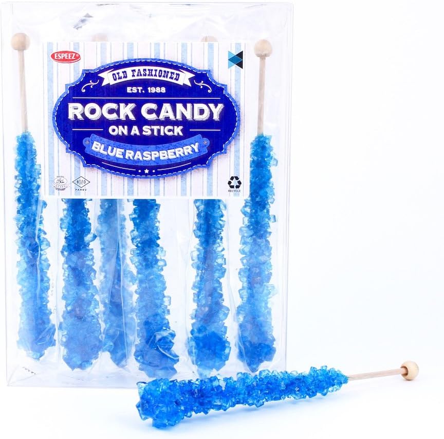 Extra Large Rock Candy Sticks: 6 Blue Raspberry Lollipop - Individually Wrapped Blue Rock Candy Sticks - Espeez Rock Candy Sticks for Candy Buffet, Birthdays, Weddings, Receptions and Baby Shower