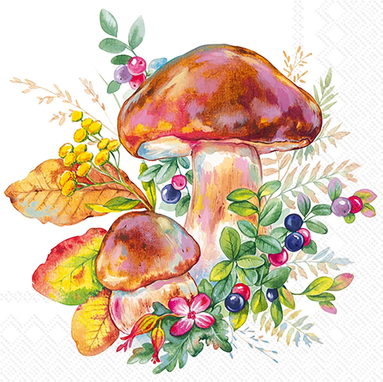 IHR Ideal Home Range Cocktail Napkins Disposable 3-Ply Paper Party Napkin Pack, 5" x 5", Mushroom Season, 20-Count