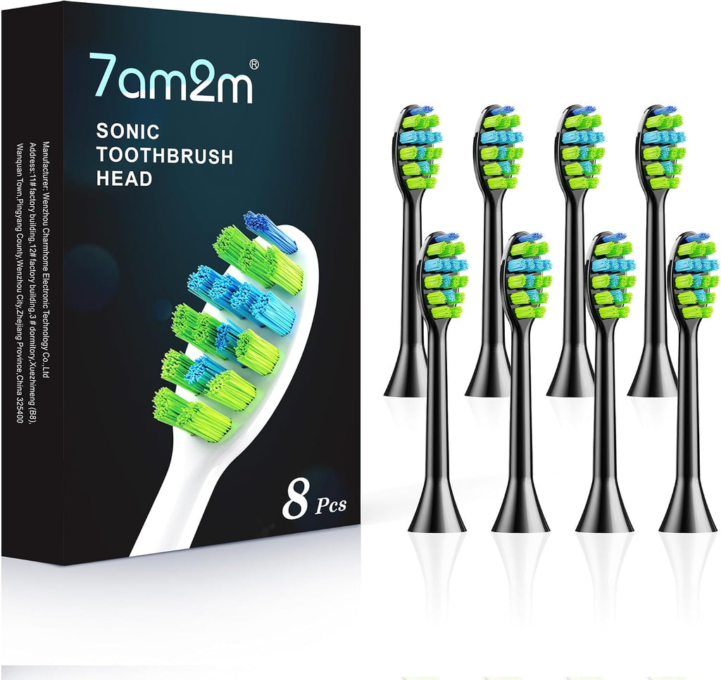 7AM2M AM100/AM105/AM111 Electric Toothbrush Brush Heads x 8 for 7AM2M Electric Toothbrush ONLY (Black)