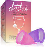 Dutchess Large Menstrual Period Cups for Women + Storage Pouch, Pack of 2 Pink & Purple Soft Medical-Grade Silicone Reusable Feminine Care Tampon & Pad Alternative, Easy to Clean - Camping, Sports