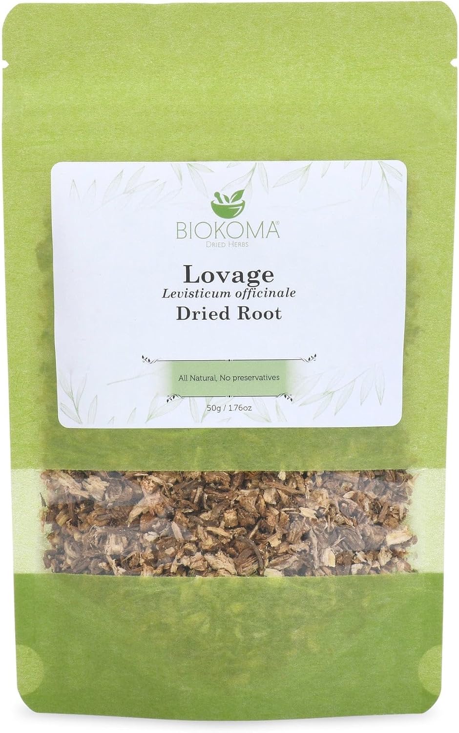 Biokoma Lovage Root 50g 1.76oz Pure Dried Cut & Sifted Levisticum Officinale Herbal Tea Tincture Digestive Wellness Culinary Use Resealable Moisture Proof Pouch No Additives No Preservatives Kosher