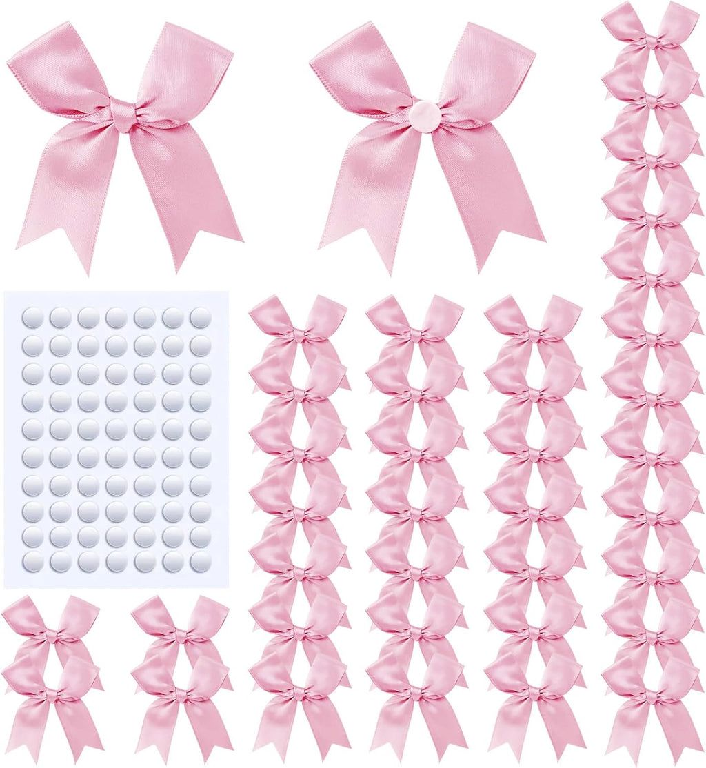 60Pcs Baby Pink Gift Wrap Bows, 3.3" Satin Ribbon Bows for Gift Wrapping, Large Size Bows for Treat Bags, Baby Shower Birthday Wedding Xmas Party Decors, Valentines, Gift Bags, DIY Crafts