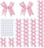 60Pcs Baby Pink Gift Wrap Bows, 3.3" Satin Ribbon Bows for Gift Wrapping, Large Size Bows for Treat Bags, Baby Shower Birthday Wedding Xmas Party Decors, Valentines, Gift Bags, DIY Crafts