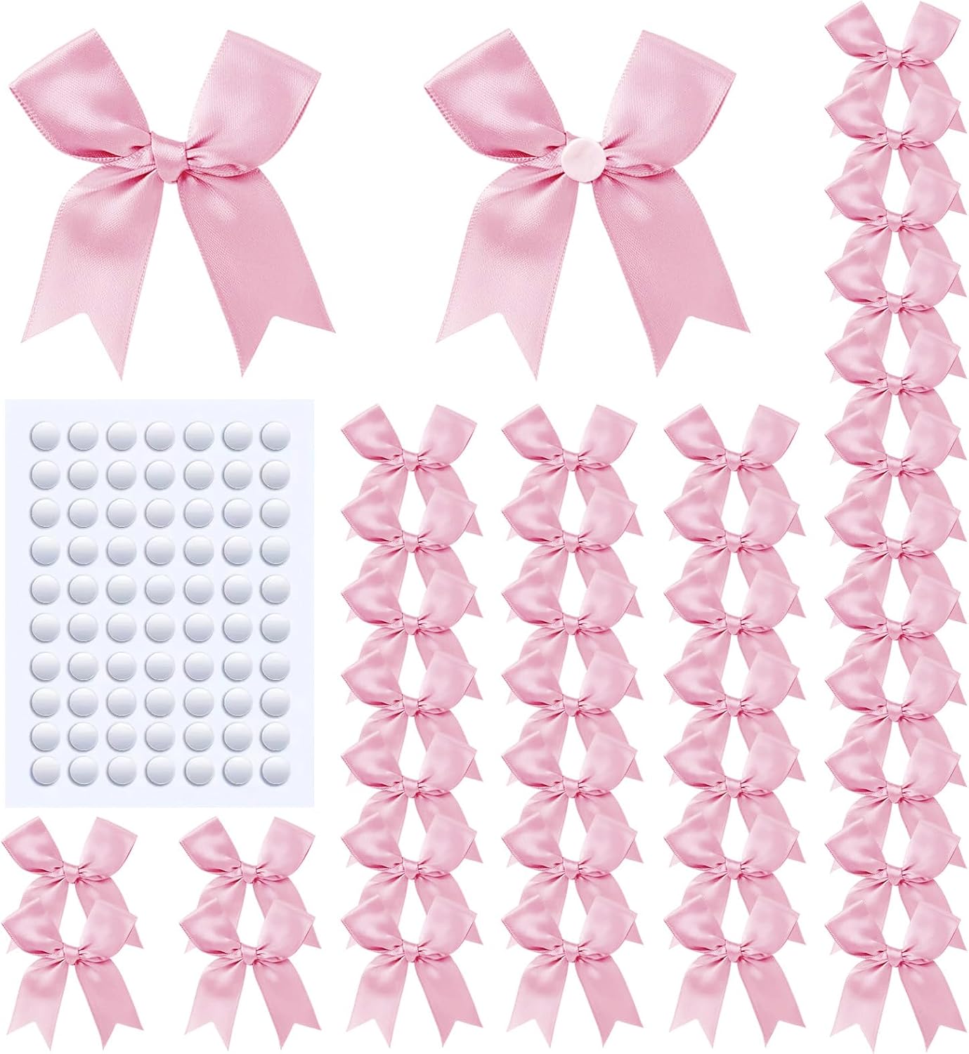 60Pcs Baby Pink Gift Wrap Bows, 3.3" Satin Ribbon Bows for Gift Wrapping, Large Size Bows for Treat Bags, Baby Shower Birthday Wedding Xmas Party Decors, Valentines, Gift Bags, DIY Crafts