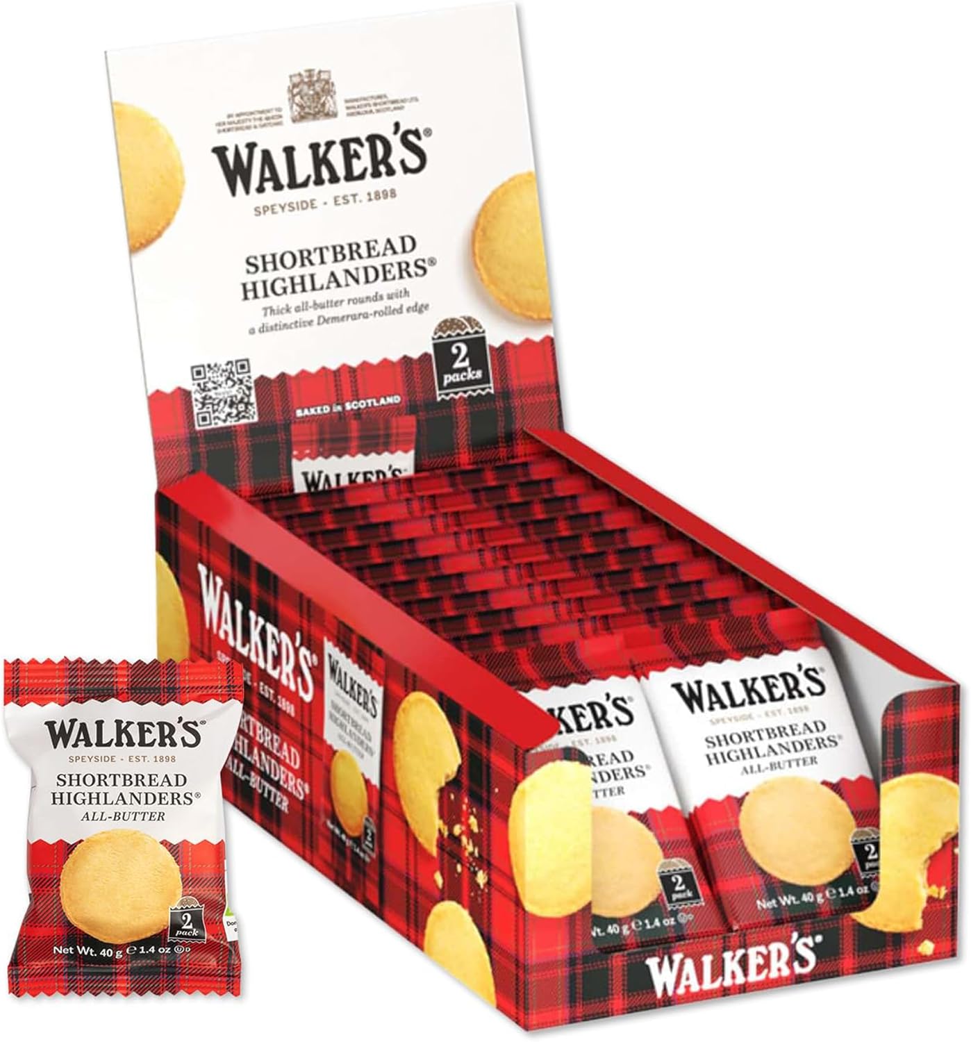 Walker's Shortbread Highlanders, Pure Butter Shortbread Cookies, Snack Pack, 1.4 Oz (Pack of 18)
