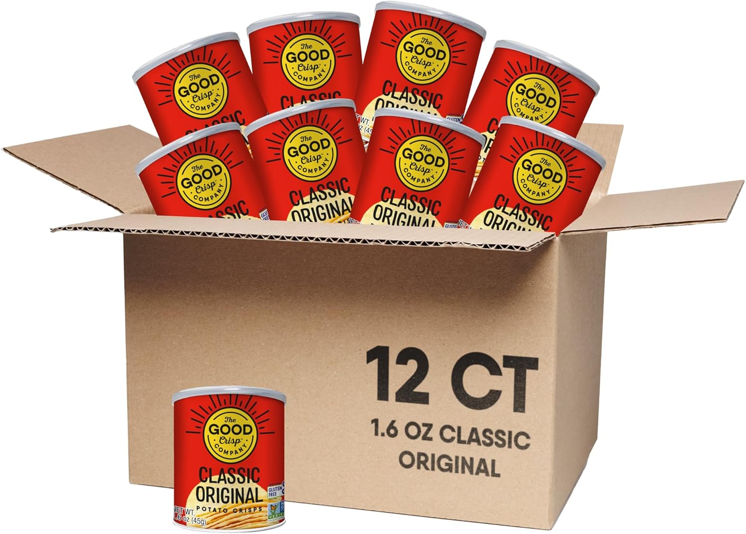 The Good Crisp Company Minis Original Gluten-Free Potato Chips, 1.6 Oz Cans (Pack of 12), Non-GMO, Allergen Friendly, Potato Chip Snack Pack