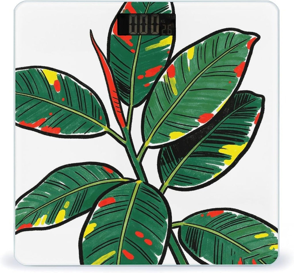 Tropical Leaf Body Weight Scale Accurate Stable Digital Bathroom Scale Safe Anti-Slip Home Scale with LCD Display, Anti-Slip Base & Safe Rounded Edge Design for Home Use