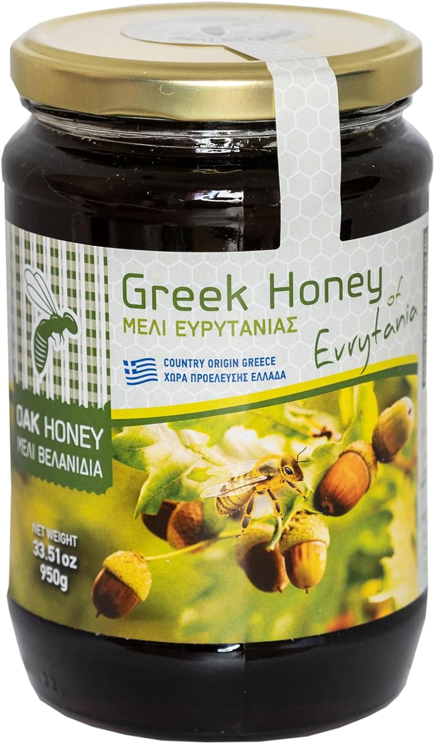Premium Greek Oak Honey from Evrytania, Award-Winning, Mountain-Sourced, 33.51 oz (950g)