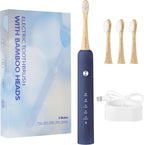 Bamboo Electric Toothbrush for Adults，Sonic Electric Toothbrush with 4 Bamboo Heads, Soft Castor Oil Bristles, 5 Modes, Smart Timer, Sonic Technology, IPX7 Waterproof, 70-Day Battery Life-Navy