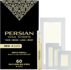 Persian Multi-Zone Cold Wax Strips | 4 Sizes, 60 Strips | Pre-Lined for Face, Legs, Body, Bikini & Underarms | Hair Removal Waxing Kit with Aftercare Oil | Easy, Ready-to-Use | All-Natural Ingredients