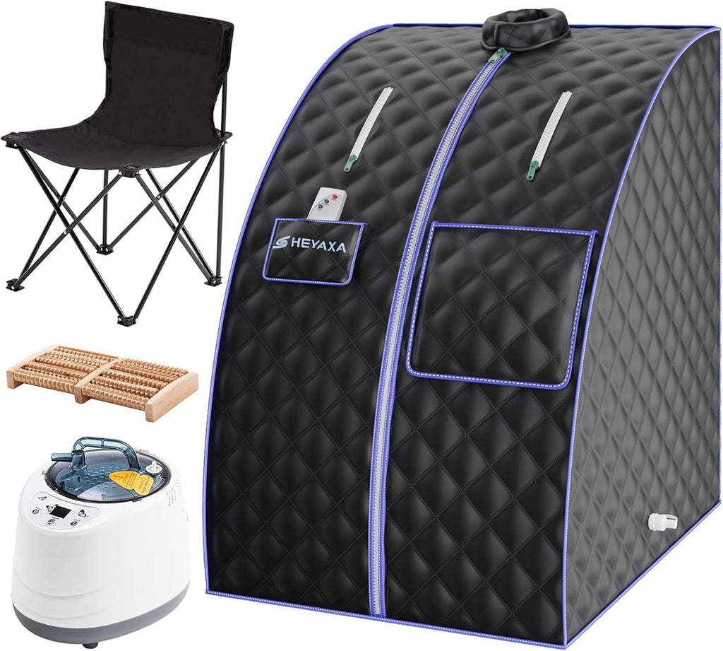 Portable Sauna for Home, Sauna Box, Indoor Personal Sauna Tent with 2L & 1000W Steam Generator, Fast Heating, 9 Levels, Remote Control, Timer, Folding Chair and Foot Pad/Roller Included
