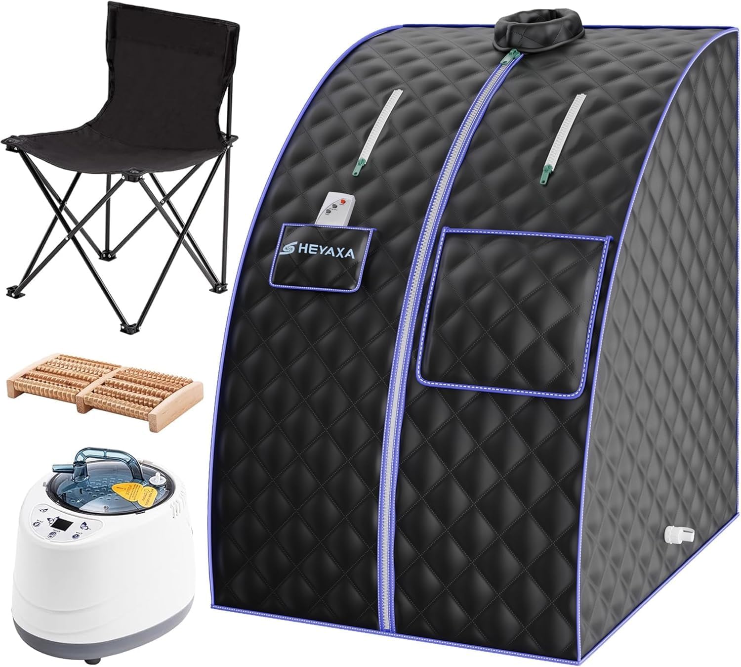 Portable Sauna for Home, Sauna Box, Indoor Personal Sauna Tent with 2L & 1000W Steam Generator, Fast Heating, 9 Levels, Remote Control, Timer, Folding Chair and Foot Pad/Roller Included
