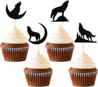 Pack of 24 Black Wolf Silhouette Glitter Cupcake Topper Wolf Cupcake Toothpick Flags Animal Theme Birthday Wedding Party Decoration