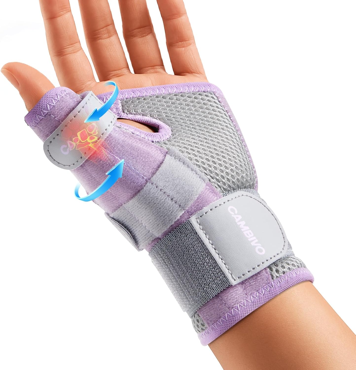 CAMBIVO Thumb Brace with Adjustable Straps, Breathable Wrist Support with Open-Palm for Arthritis, De Quervain's Tenosynovitis, Sprains, Fits Right or Left (Pink, S/M)