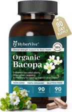 Bacopa Monnieri Supplement 300MG, Organic Nootropic Bacopa Extract, ≥ 55% High Potency Bacosides, Brain & Memory Supplement for Focus and Cognitive Support, Made in USA, 90 Capsules