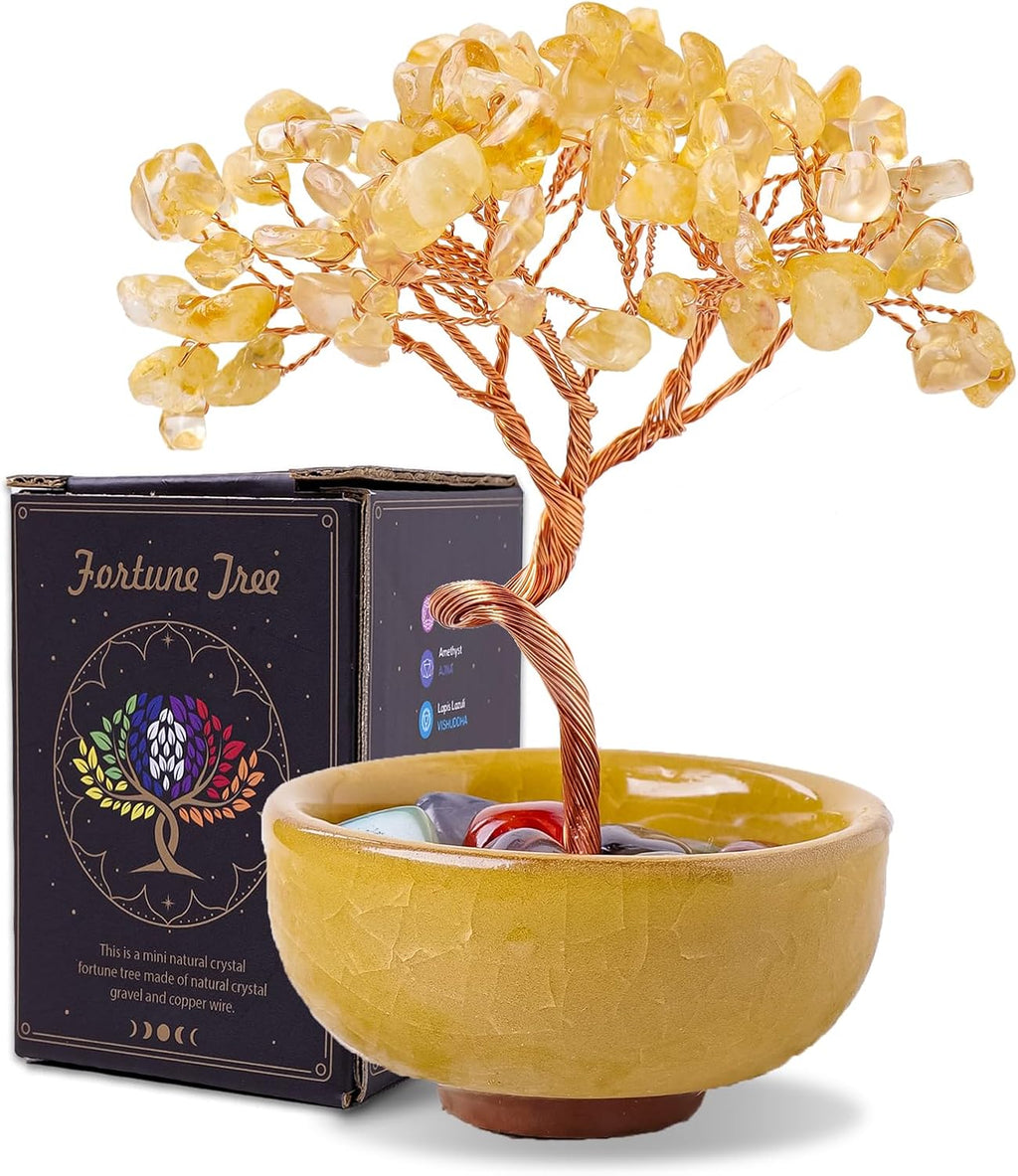 Runyangshi Citrine Tree of Life - Natural Crystal Gemstone Tree for Feng Shui, Money, Luck, Home Decor, with Spiritual Gifts for Women Men