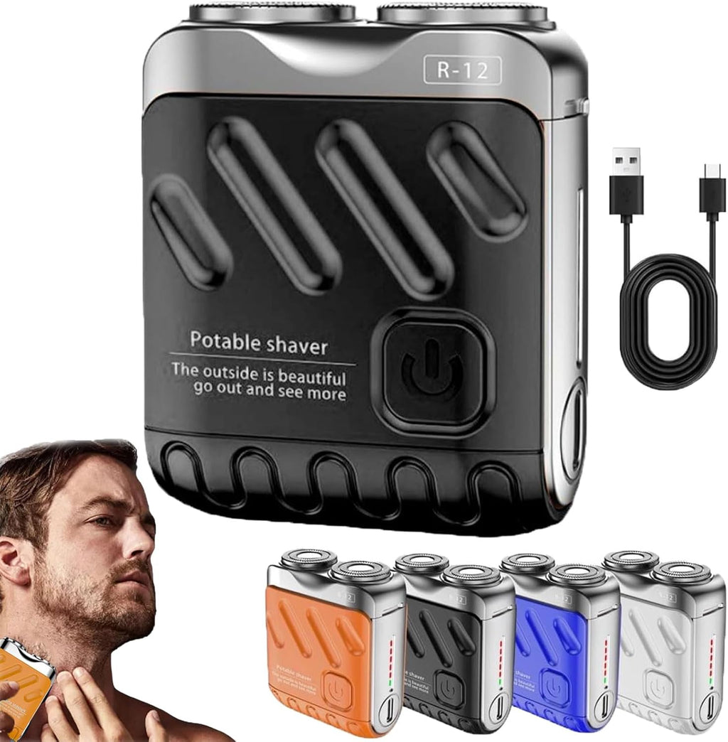 Portable Rotary Dual Ring Electric Shaver, 2025 New Electric Razor for Men, Rechargeable Portable Mini Shavers Razor with Ipx7 Waterproof Wet/Dry (Black)