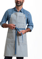 MEEMA Bib Apron with Pockets | Upcycled Cotton | Blue Striped Aprons for Kitchen | Awesome Cooking Apron One Size Fits All | Baking Aprons for Women & Men