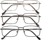 CessBlu Reading Glasses 3 Pairs Rectangular Spring Hinge Reader Eyeglasses for Men Reading +2.75