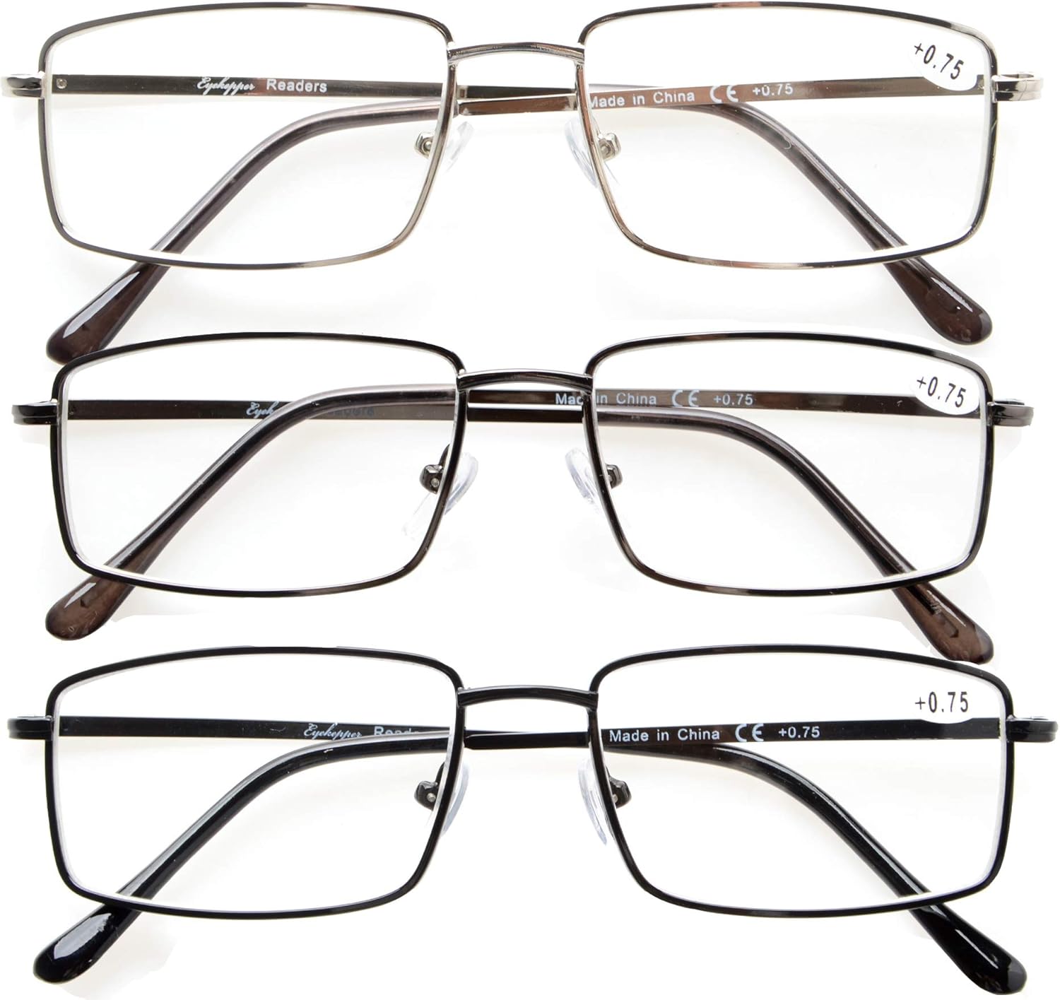 CessBlu Reading Glasses 3 Pairs Rectangular Spring Hinge Reader Eyeglasses for Men Reading +2.75