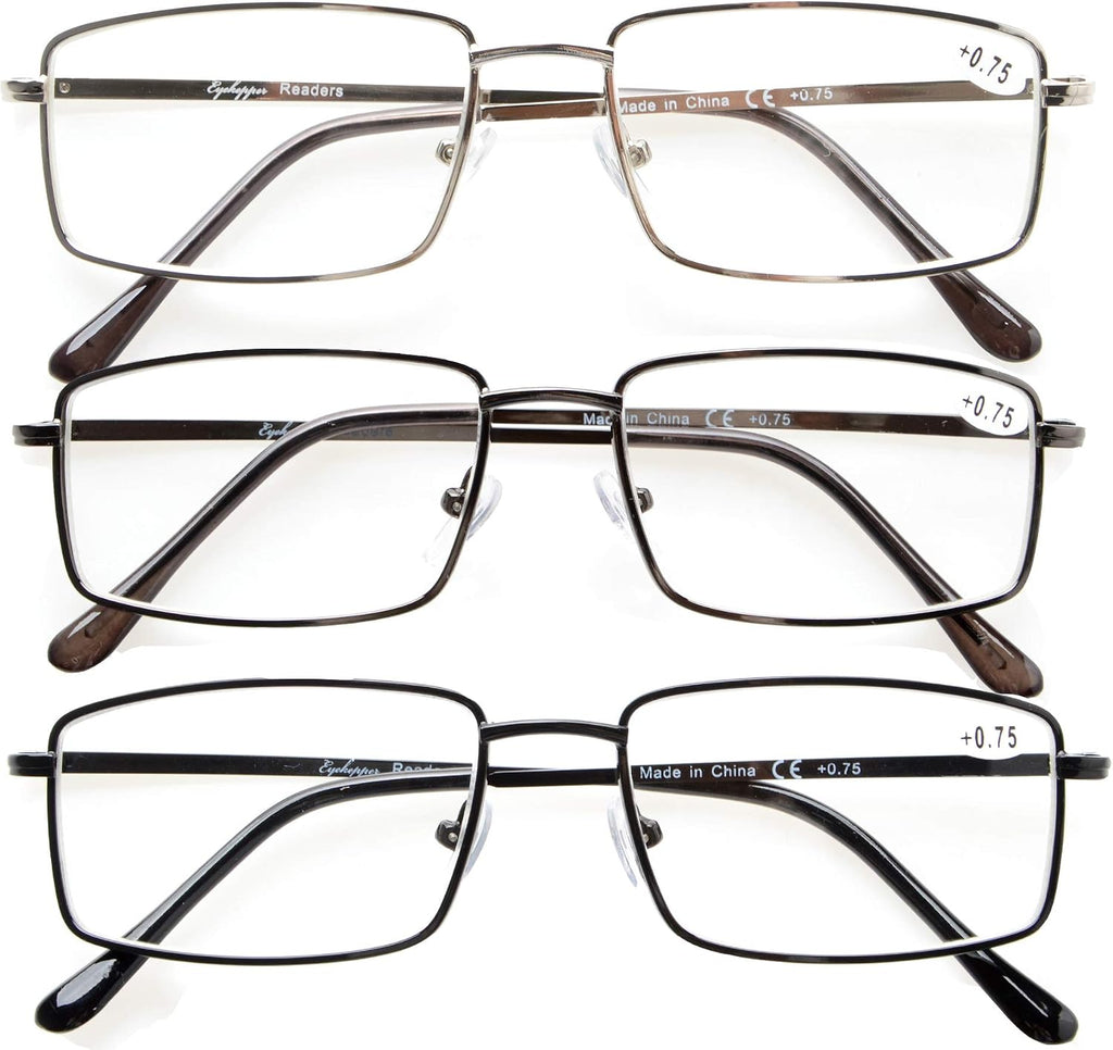 CessBlu Reading Glasses 3 Pairs Rectangular Spring Hinge Reader Eyeglasses for Men Reading +2.0