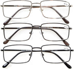 CessBlu Reading Glasses 3 Pairs Rectangular Spring Hinge Reader Eyeglasses for Men Reading +2.0