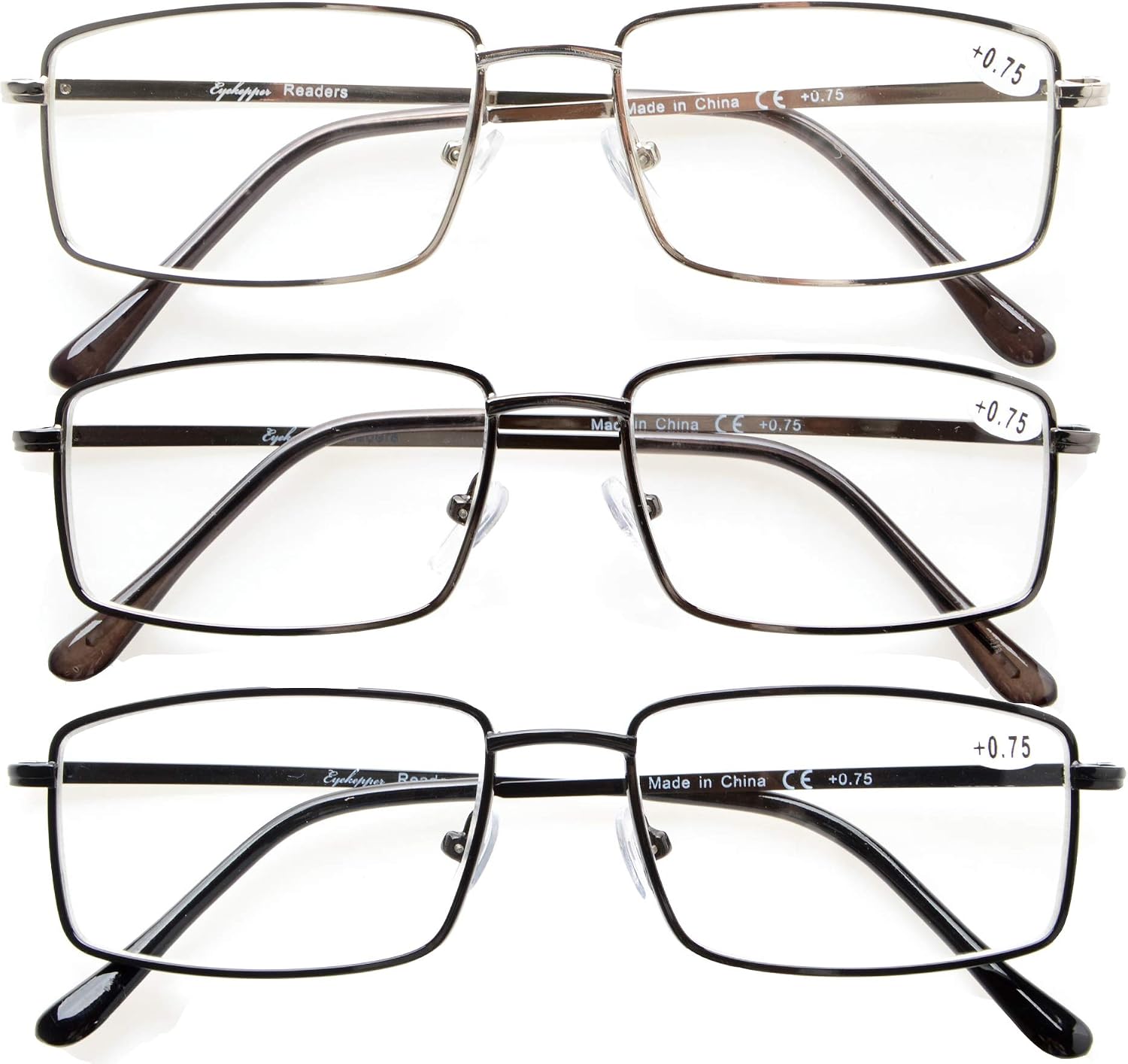 CessBlu Reading Glasses 3 Pairs Rectangular Spring Hinge Reader Eyeglasses for Men Reading +2.0