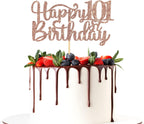 Happy 101st Birthday Cake Topper, 101st Birthday/Anniversary Party Supplies, Cheers to 101 Years Party Decoration - Rose Gold Glitter